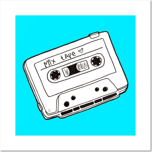 Mix Tape, Black and White - Retro Cassette Tape Outline Drawing Posters and Art